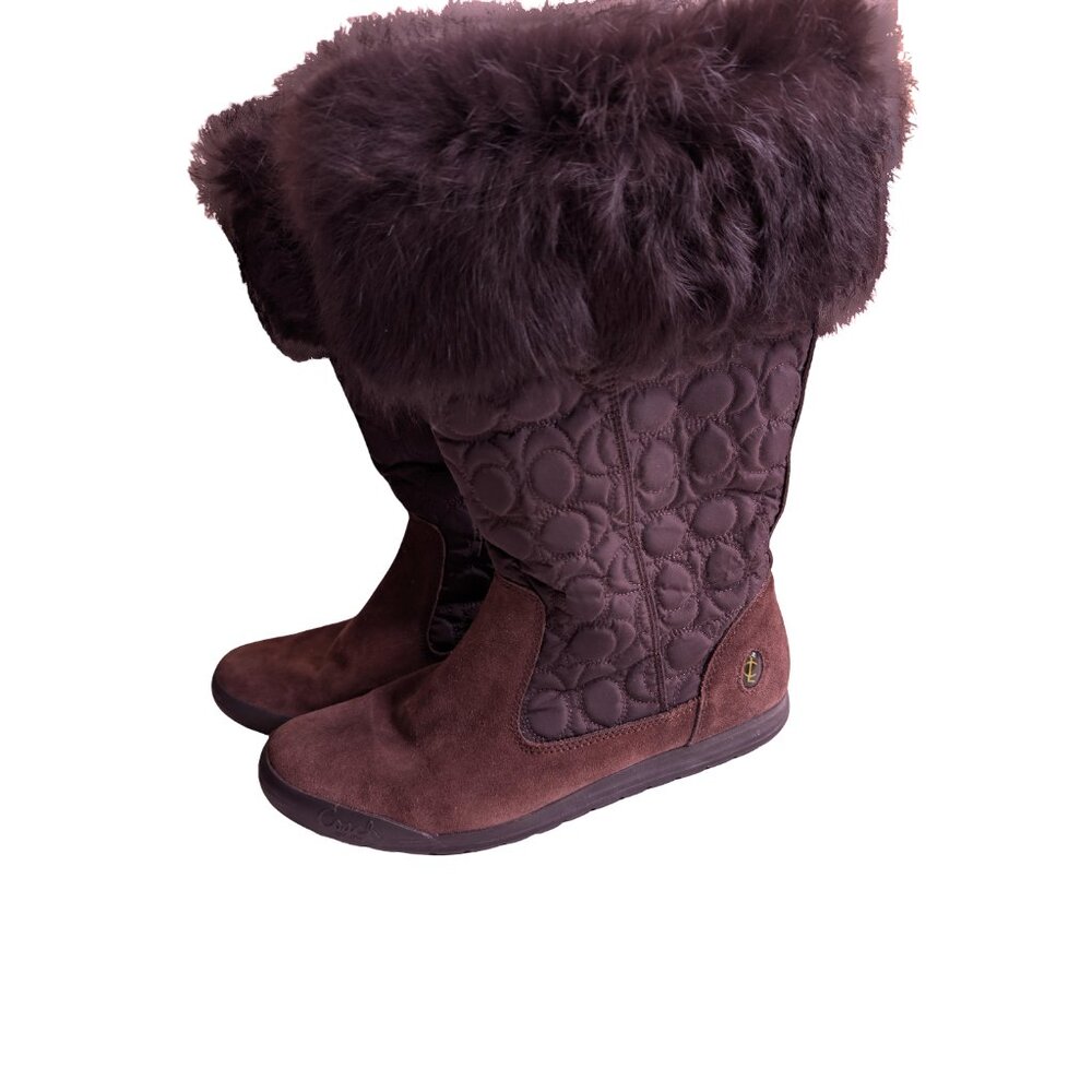 Coach Brown Winter Boots with Fur Trim Like New